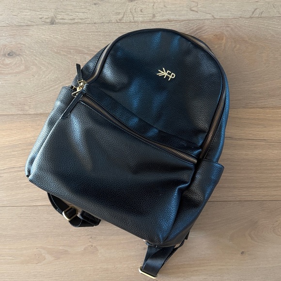 Freshly Picked Black Vegan leather Diaper Backpack with Gold Logo. - Picture 3 of 11